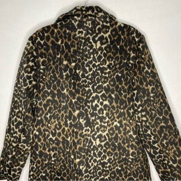 Apt 9 Overcoat Women’s M Brown Black Cheetah Animal Single Button Wool Blend - Picture 9 of 11